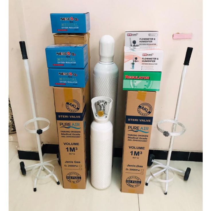 Tabung oksigen 1m3 lengkap plus regulator plus nasal oksigen plus masker oksigen
