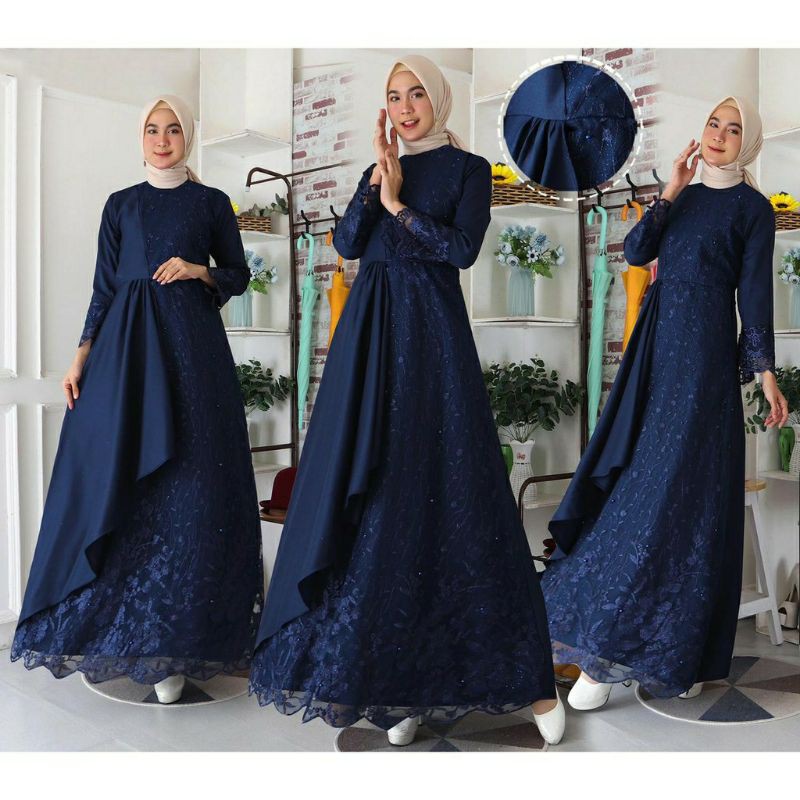 (100% RealPict) Gamis Mafaza Brokat TilLe Bordir Maxi Dress Lebaran Brukat Tulle Baju Muslim