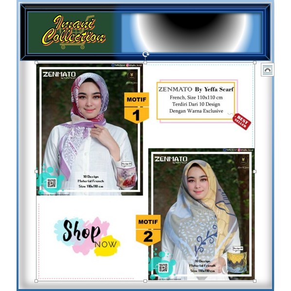 Jilbab Segiempat Zenmato French Motif By Yeffa Scarf- Hijab Kerudung Square Murah Original
