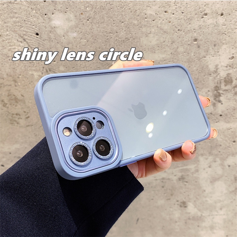 Color border case iphone camera protector 11 pro max 13 12 pro max simple transparent metal shiny lens drop shockproof protective case