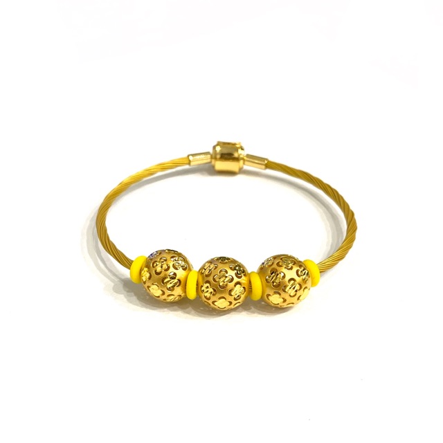 Gelang Tali Jepang Pandora Set Liontin Emas Asli Kadar 700 Model Bola-bola