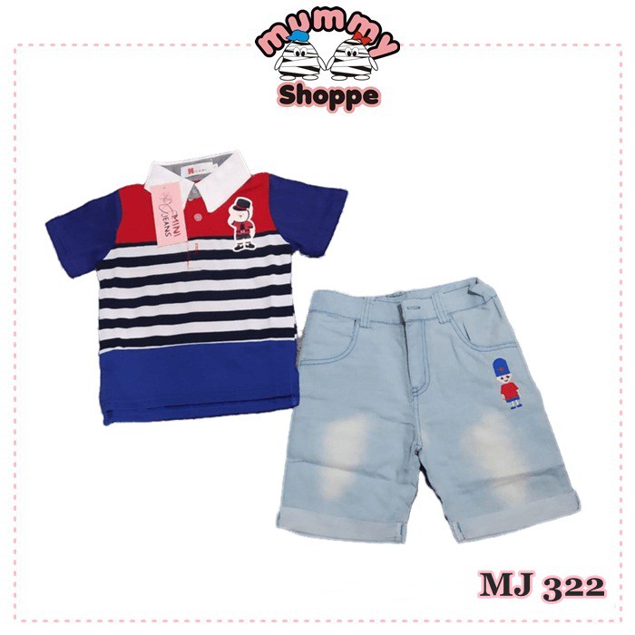 MJ 322 setelan jeans anak kaos kerah salur fashion anak laki laki