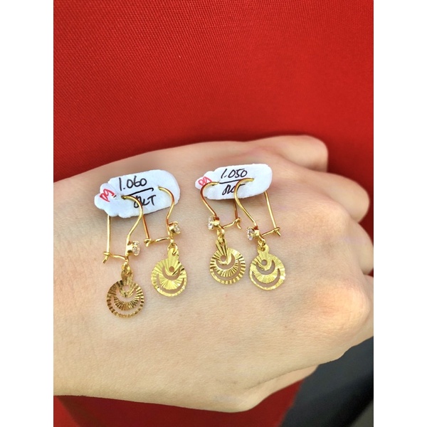 Anting hook gantung bulat emas asli 375