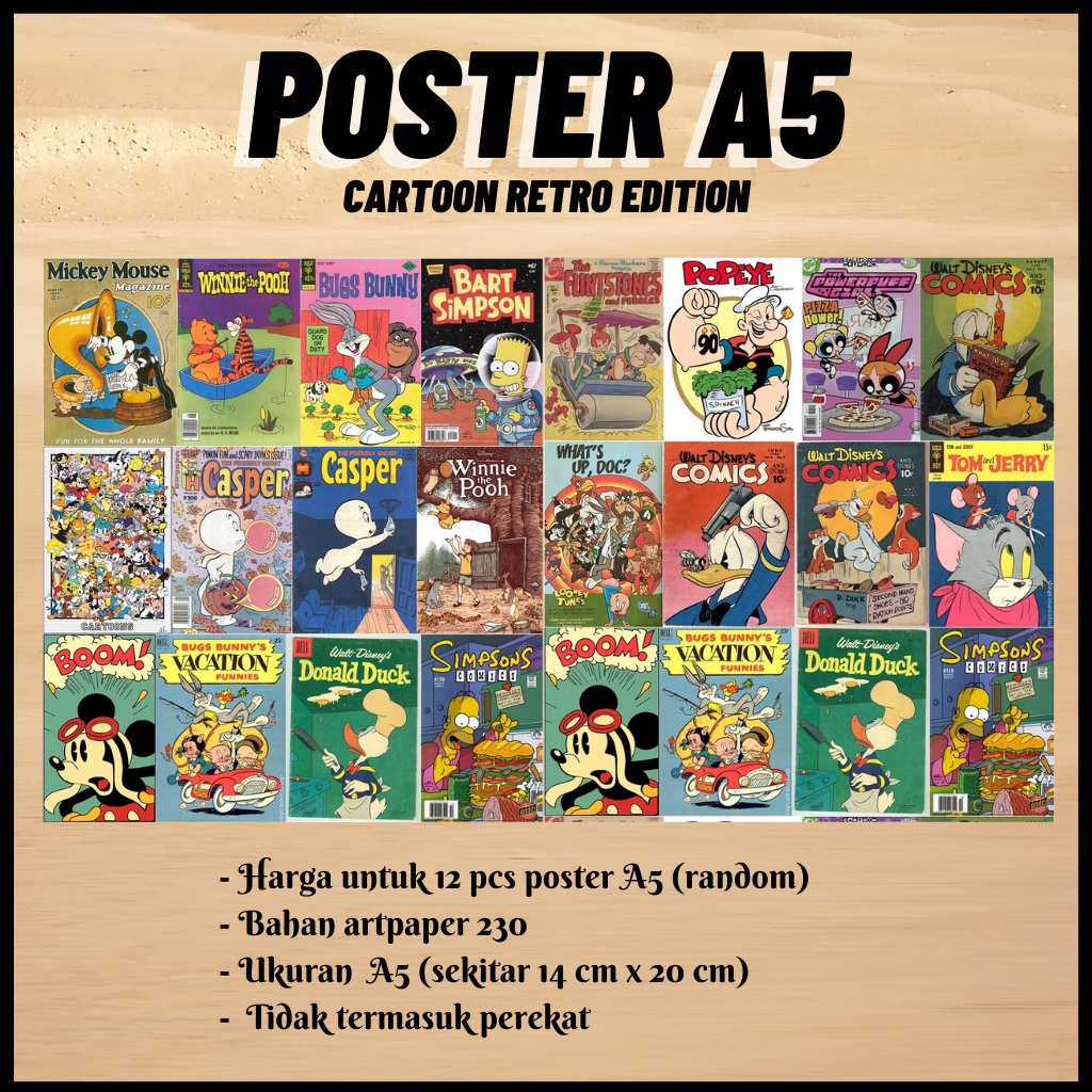 

POSTER CARTOON VINTAGE AESTHETIC / 12pcs POSTER DINDING AESTHETIC RANDOM