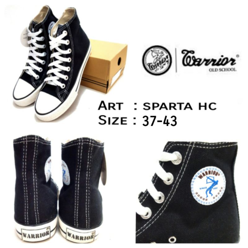 SEPATU SEKOLAH DEWASA UNISEX WARRIOR SPARTA HC SIZE 37-43 WARNA BLACK WHITE WARRIOR OLD SCHOOL