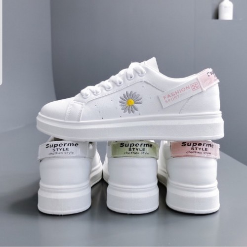 Sepatu Sneakers Kasual Kets Canvas Wanita Cewek Putih Import Cantik OOTD Korea