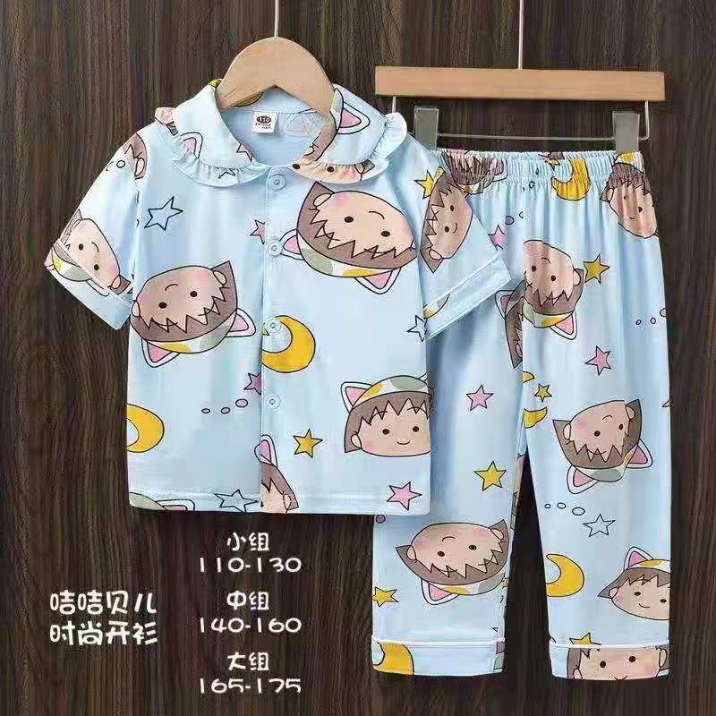 GROSIR setelan piyama kancing baju tidur anak cewek import motif chibi maruko chan