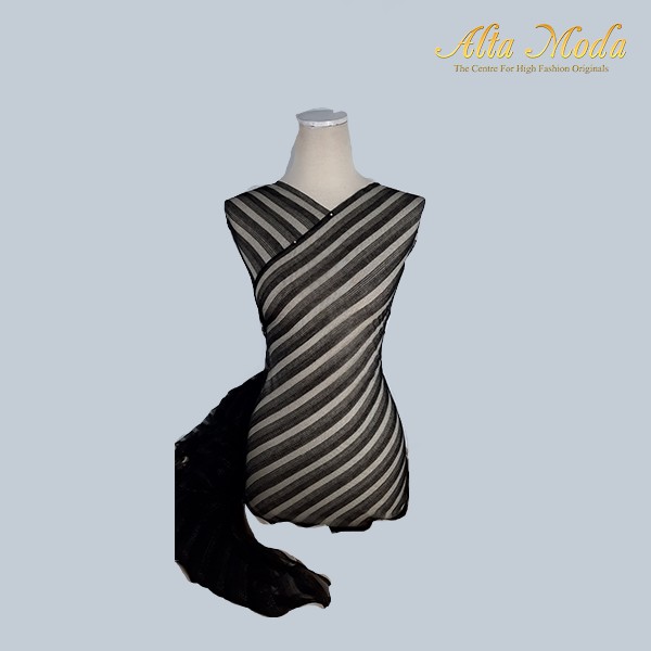 

Alta Moda Brokat Perancis Stripe Desain Elegant Black