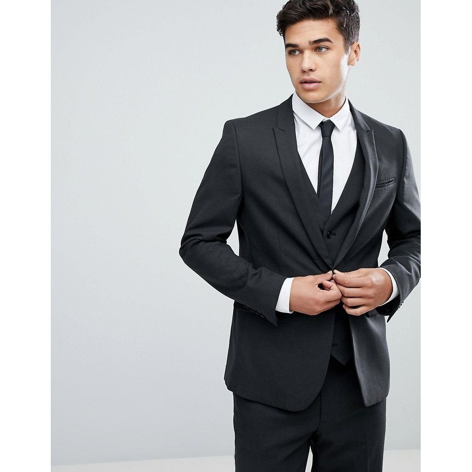 SETELAN JAS PRIA HIGH TWIST MATERIAL 5IN1 - PREMIUM MORTON BLACK SLIMFIT SUIT