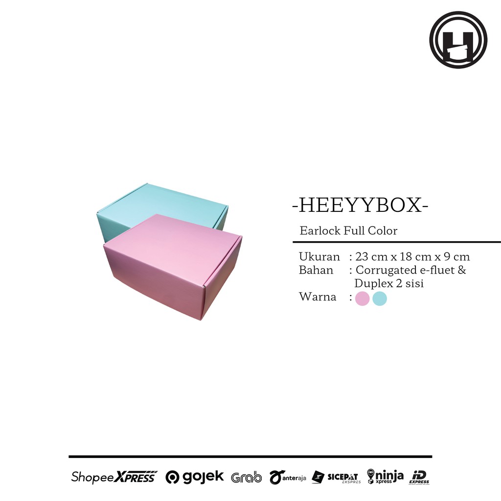 HEEYYBOX | Corrugated Box Model Earlock Printed Pink & Tosca / Kotak Kado Bahan Corrugated Warna Pin