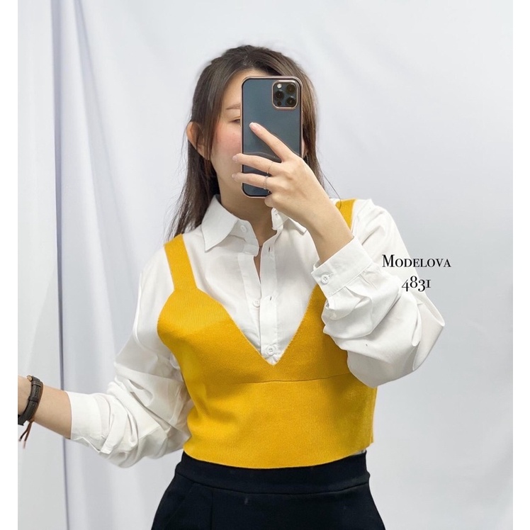 MDLV ~ 4831 NAVARRA PLAIN SHIRT W VEST 1SET KEMEJA &amp; VEST RAJUT PREMIUM FASHION IMPORT