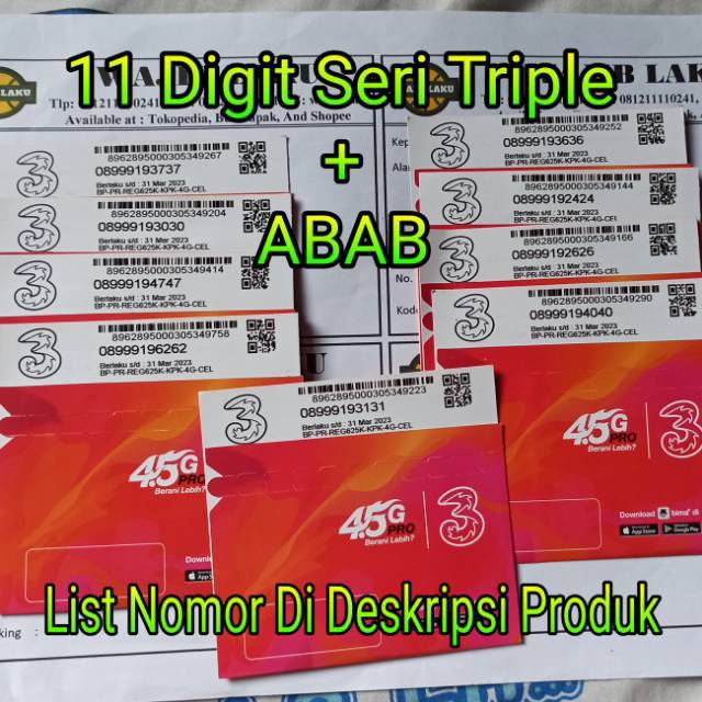 Nomor Cantik Perdana Cantik Tri 11 Digit Seri Triple ABAB