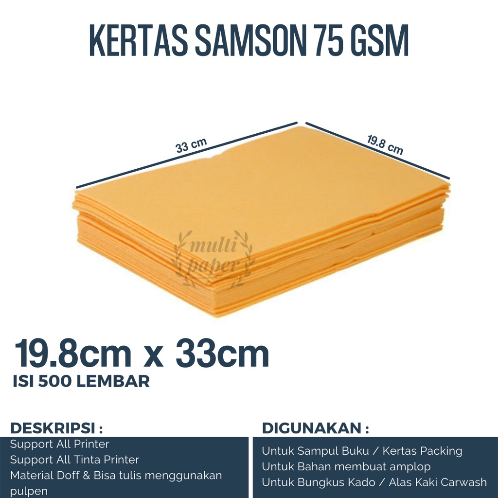 

Kertas Samson CUSTOM 19.8 Cm x 33 Cm isi 500 lembar / Kertas Samson Coklat / Kertas Packing Olshop