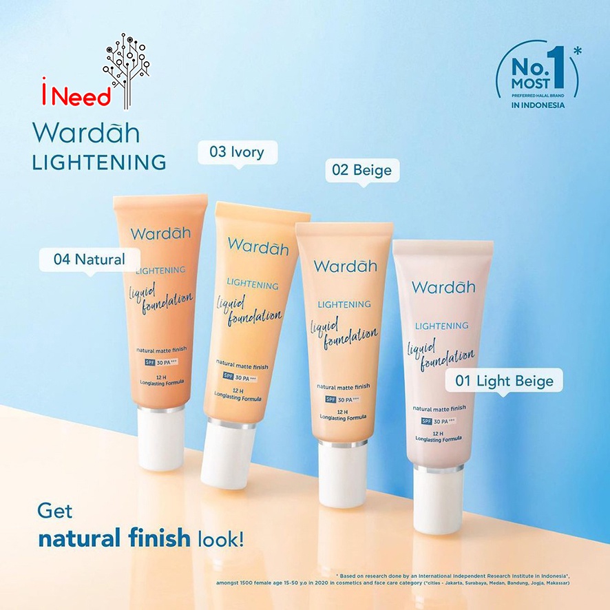 (INEED) WARDAH Lightening Liquid Foundation 25ml SPF 30 PA+++ Cerah Halus Bercahaya