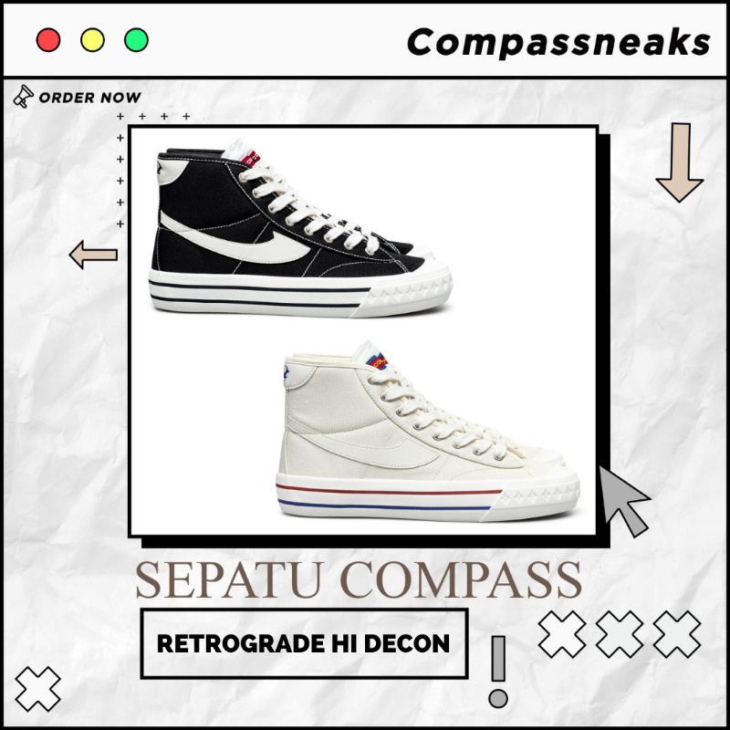 Sepatu Compass Retrograde High Decon Black White/Cream