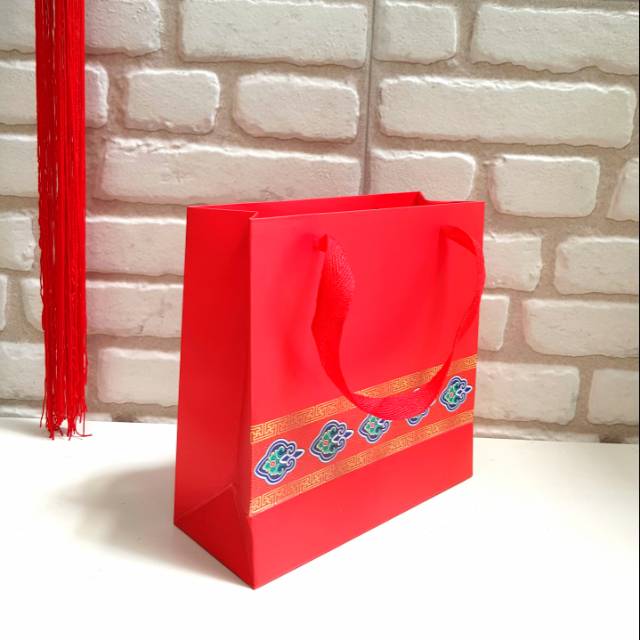 KANTONG IMLEK PAPERBAG MERAH FU HOKI KANTONG KADO ORIENTAL TAS SOVENIR BAG IMLEK GROSIR HIASAN