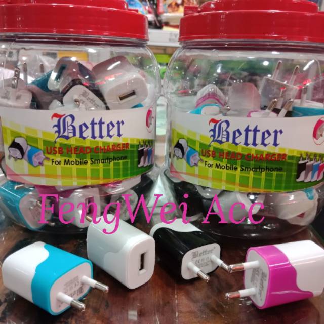 Batok Charger BETTER 1USB 1A 1TOPLES Kepala Casan BETTER 1USB PERTOPLES Adaptor Charger Better 1USB 1A isi 30pcs