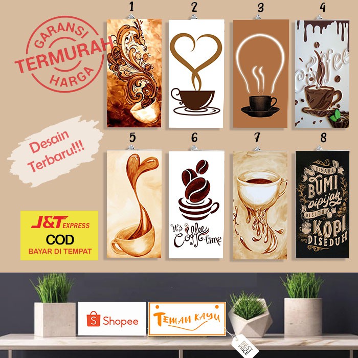 HIASAN DINDING POSTER KAYU GAMBAR MOTIF KOPI