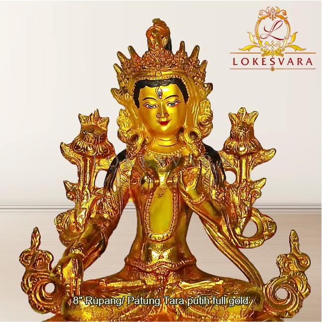 Patung Rupang Arca Logam Tara Putih / White Tara 8inch Full Gold