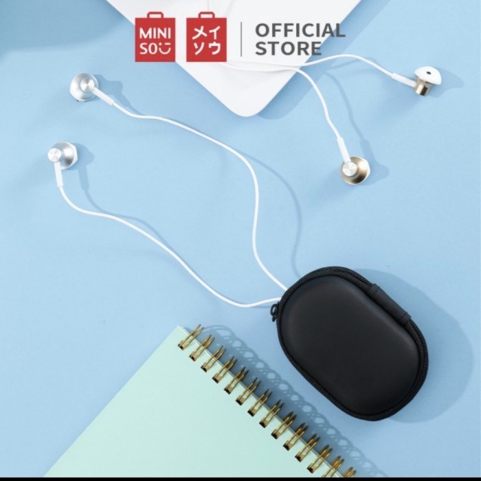 earphone headset miniso metal deep bass bonus pouch