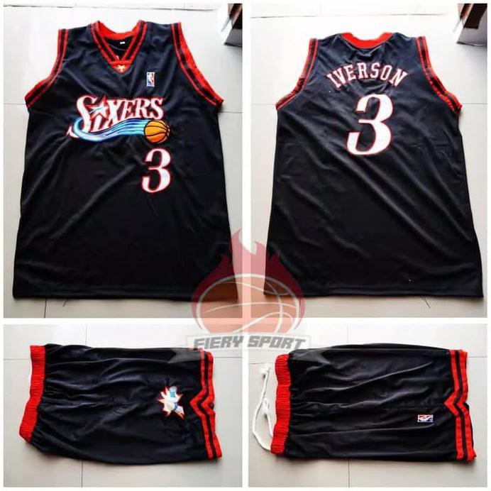 Baju Basket Stelan Jersey Basket Nba Sixers Hitam Allen Iverson