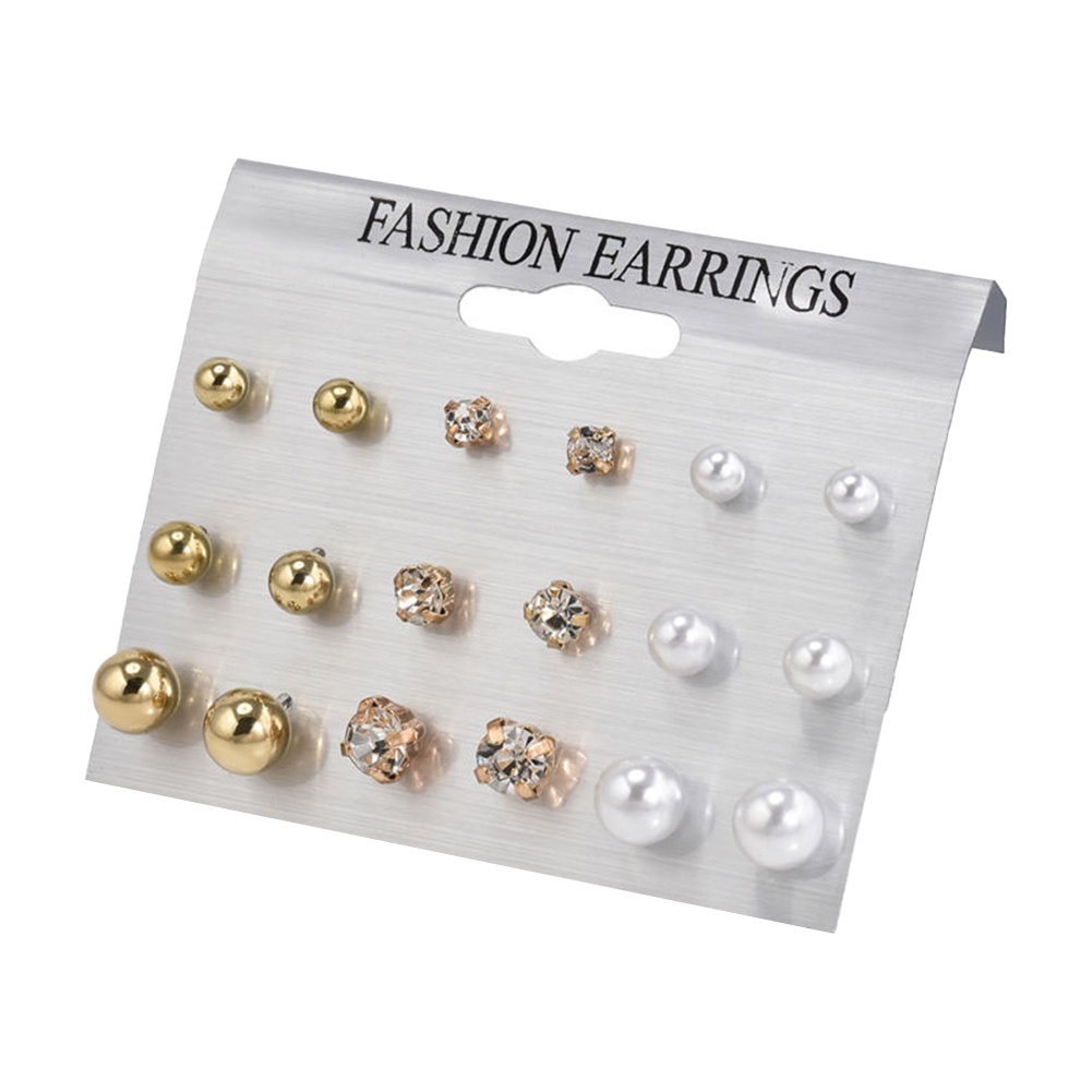 Hu Hu Hu Hu Hu Alat Bantu Pasang Kacamata♡ 9 Pasang / Set Anting Tusuk Mutiara / Berlian Imitasi Untuk Wanita