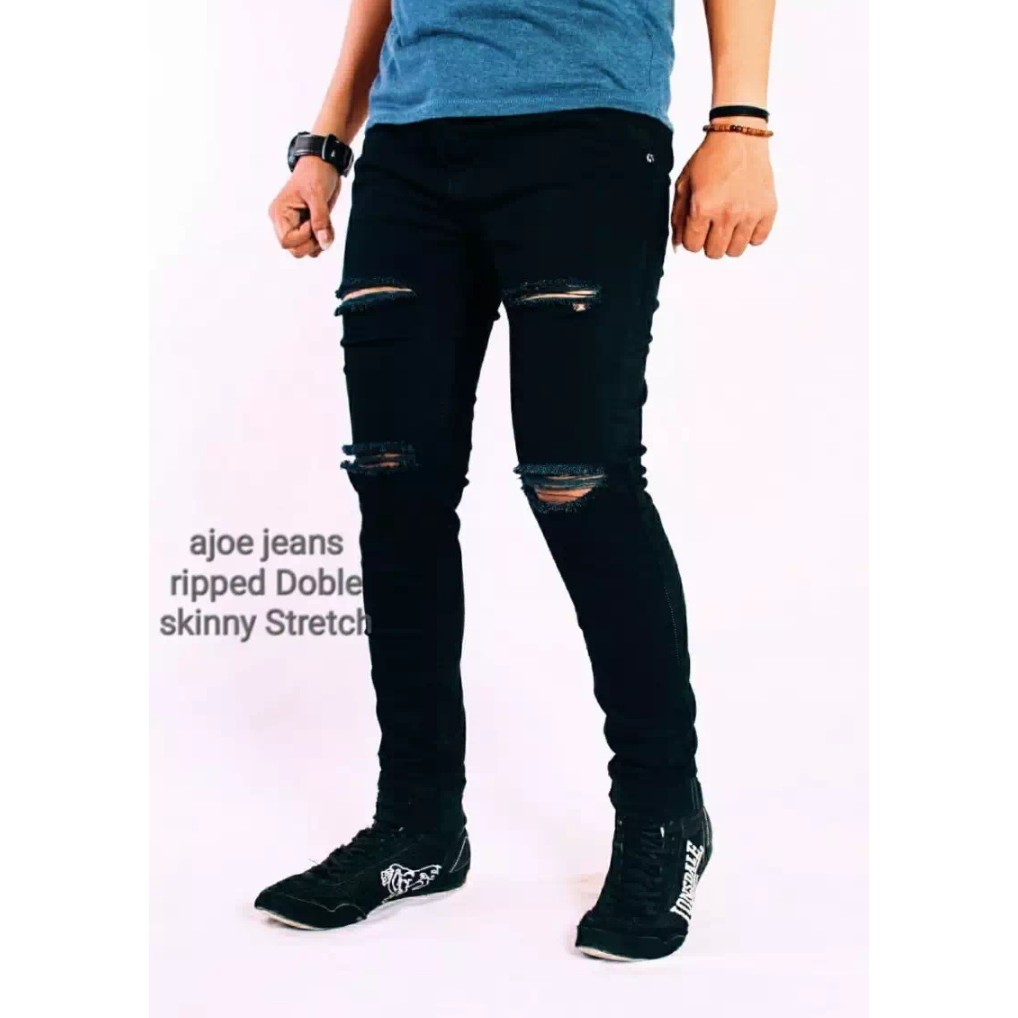 celana jeans pria double sobek gratis topi