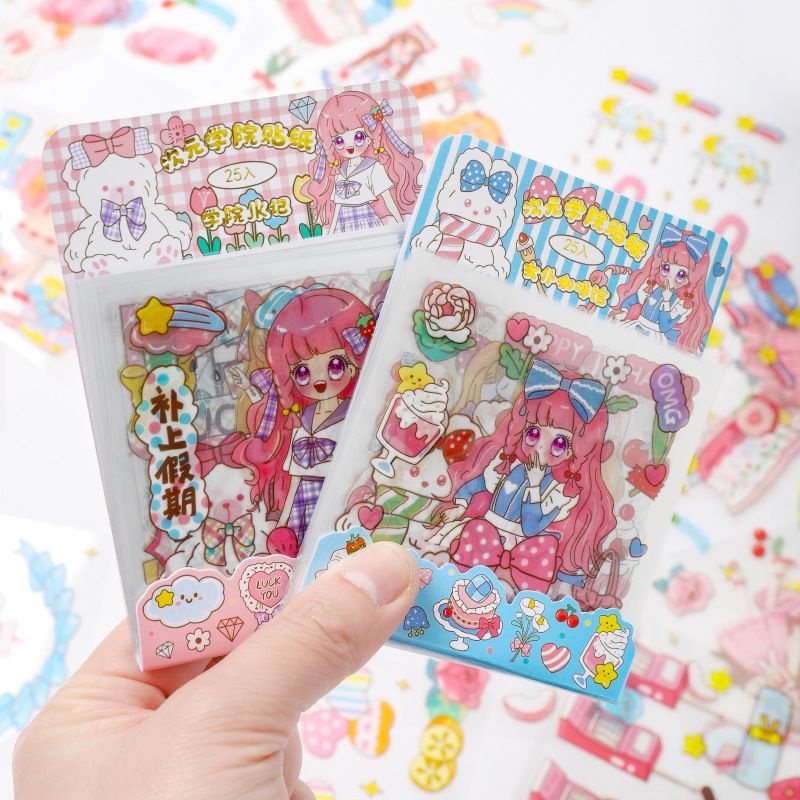 

Stiker Aesthetic Karakter Cute Lucu 1 Pack Isi 25 Lembar Bahan PET