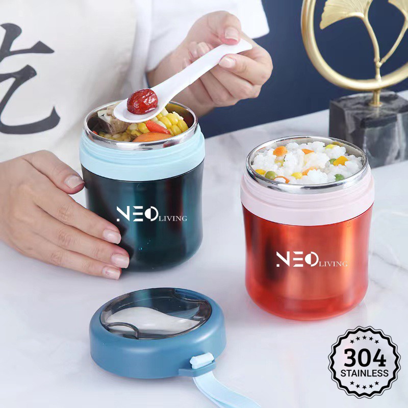 Mangkok Sup Free Sendok Cangkir Sup 450ml / Termos Sup Stainless Anti Tumpah Neo Living