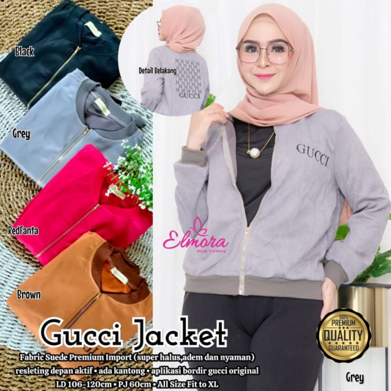Gucci jaket , By Elmora , suede premium import , aplikasi bordir