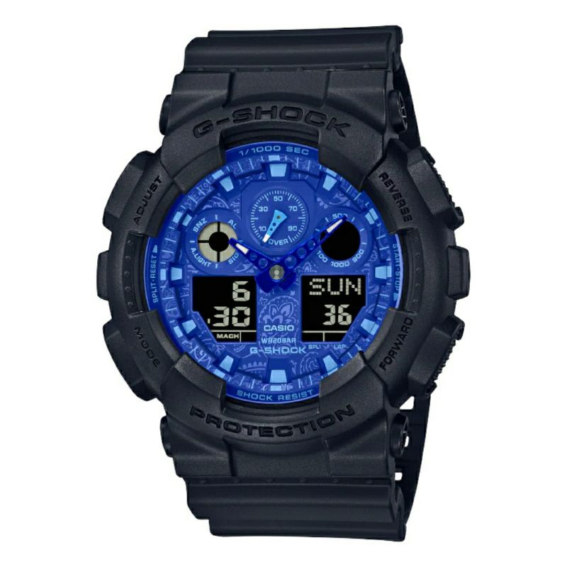 CASIO G-SHOCK GA-100BP-1ADR / GSHOCK GA100BP-1A BLUE PAISLEY SERIES ORIGINAL & GARANSI