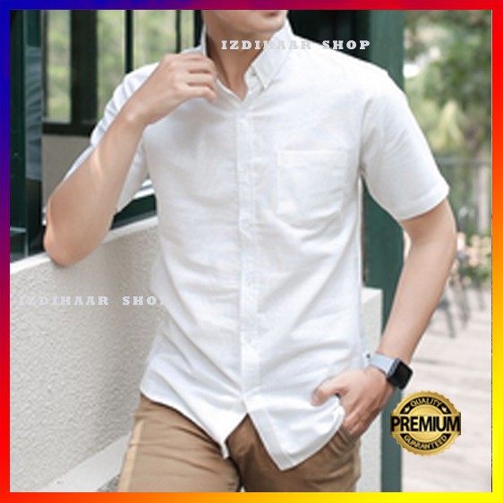 Kemeja Putih Pria Lengan Pendek Polos Premium Distro Kasual Kerja Warna White M L XL Formal Kemeja Putih