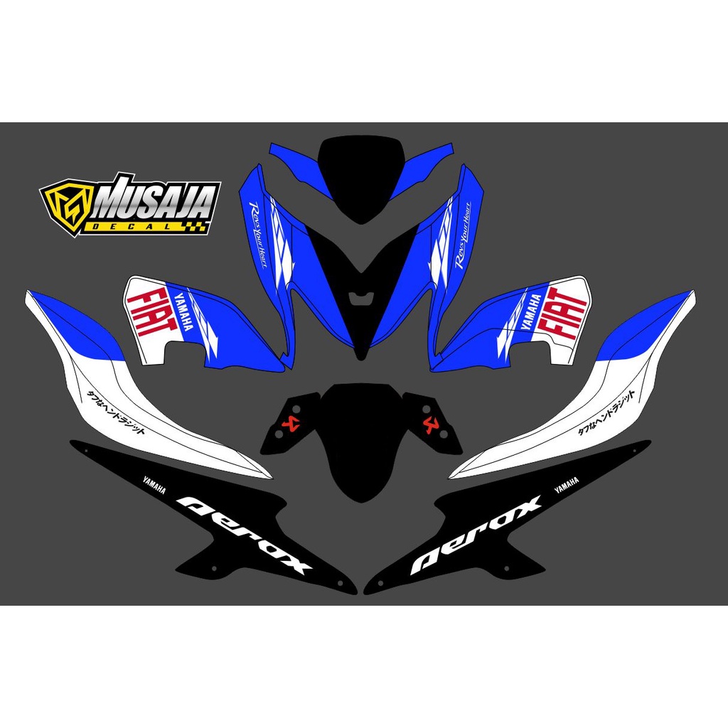 Decal stiker motor Aerox 155 full body biru putih - Decal aerox 155 fullbody biru putih fiat