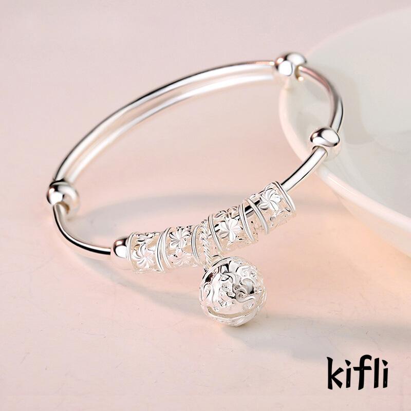 Gelang Manik-Manik Lonceng Keberuntungan Bahan 925 Silver Plated Gaya Etnik Untuk Wanita