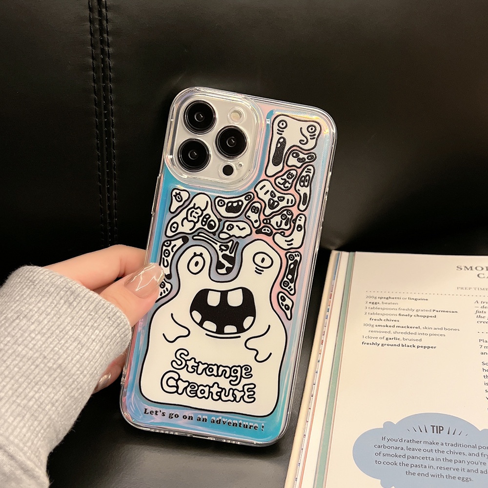 IPHONE Doodle Monster Laser Film Phone Case Cover Untuk Iphone7 8 PLUS X XR XS 11 12 13 14 MINI PRO MAX SE 2020 Pelindung Shockproof