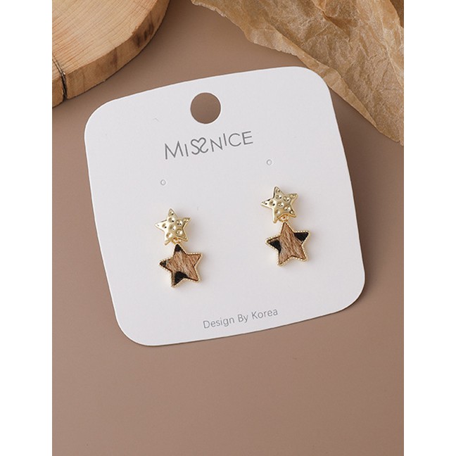 LRC Anting tusuk Fashion Gold Color Five-pointed Star Small Leopard Pattern P71889