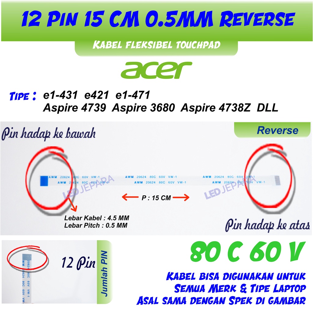 Kabel Fleksibel Kabel Flexible Touchpad 12 Pin Laptop Acer e1-431 Acer e421 Acer 4739