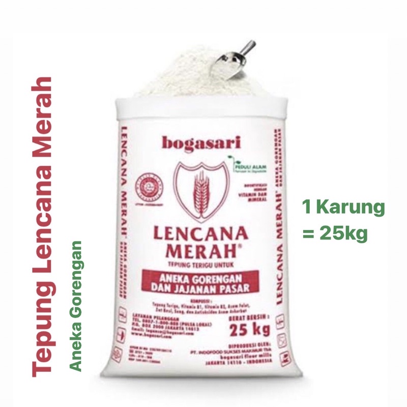 

〖Tepung Terigu Lencana Merah | 1 Karung = 25kg | Aneka Gorengan dan Jajanan Pasar | Boga Sari LM - 1 Karung〗