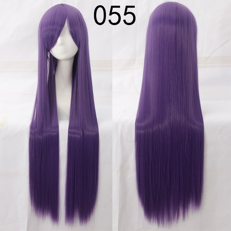 099 DARK wig base 100 cm lurus wanita cosplay rambut palsu daily lolita hitam putih abu ash brown