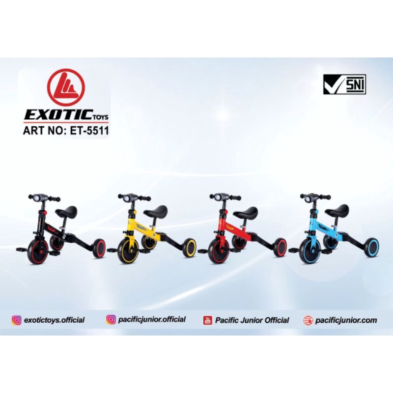 0Balance Bike Sepeda Roda 3 Tiga Tricycle Push 3in1 Anak Exotic ET 5511