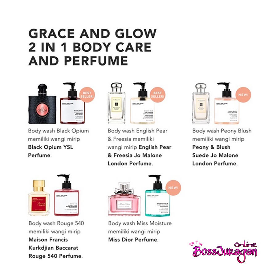 (BOSS) Grace &amp; Glow Black Opium Brightening Booster Pear Freesia Body Wash | Shampo | Grace and Glow - 300/400mL