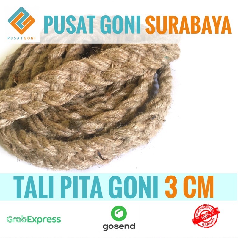 Tali Pita Goni Anyaman 3 CM - Burlap Rope - Jute Ribbon - Kerajinan Tali Goni Kepang - Dekorasi