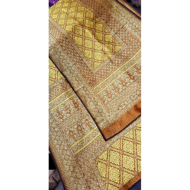 Songket palembang asli bunga cino dasar gold kombinasi bunga kuning