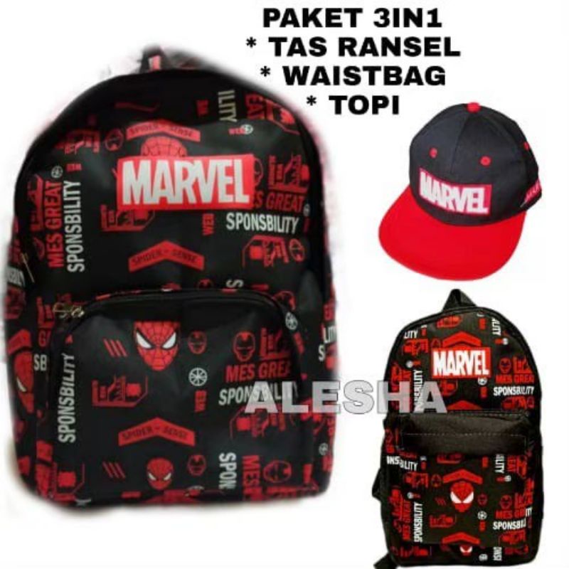 PROMO COD TAS RANSEL SEKOLA ANAK LAKI LAKI MARVEL KEREN PAKET BACKPACK PAUD TK SD 3IN1 FREE TOPI WAISTBAG SERBAGUNA KADO ANAK TERBARU TAS ANAK LAKI LAKI TAS ANAK COWOK