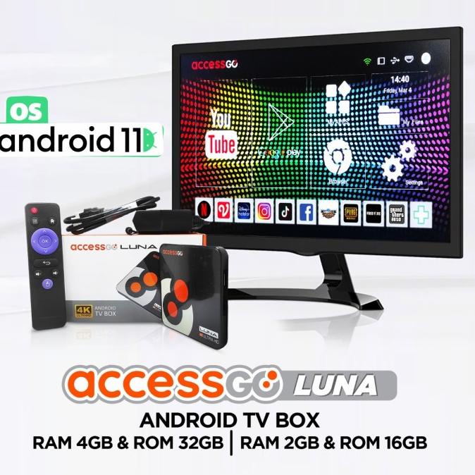 Ready Stb Tv Android 11 Accessgo Luna Tv Box Ram 2Gb/16Gb & 4Gb/32Gb