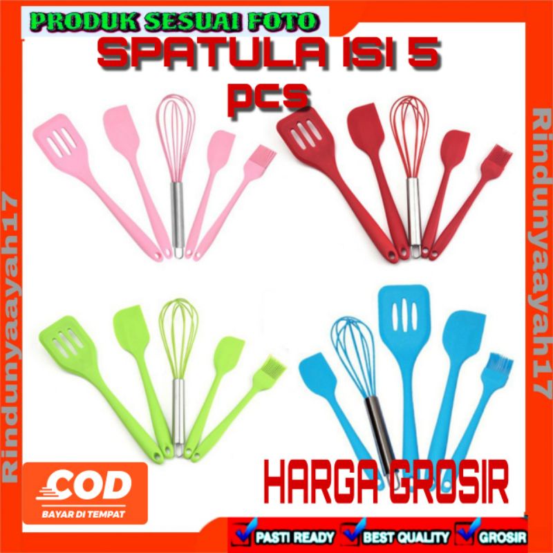 [RA] BAKING PROPS KITCHEN SET UTENSIL 5 IN 1 SET BPA FREE SPATULA SUTIL SILIKON