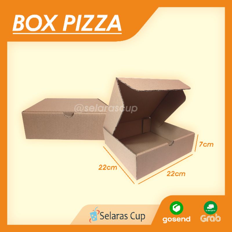 

ISI 20 BOX PIZZA 22x22x7 cm - KOTAK BAJU - BOX HAMPERS - BOX CORRUGATED 22x22