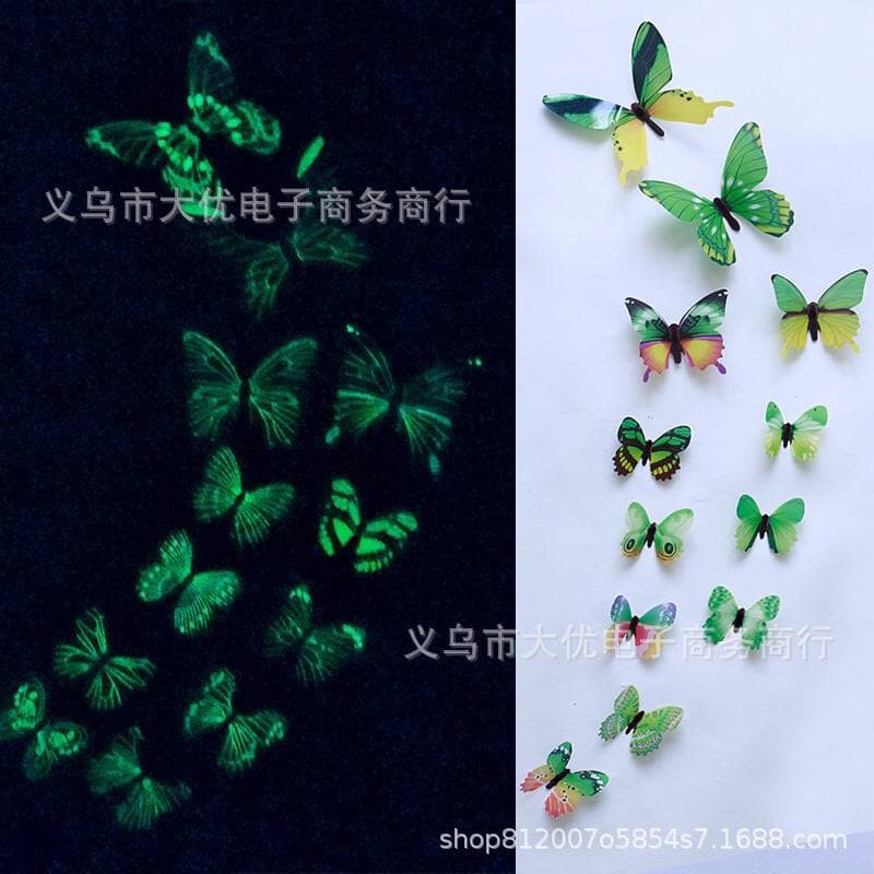 ASK Stiker Dinding KP02 3D Glow in the Dark Motif Kupu-kupu Tempelan Dinding  Butterfly 12Sticker