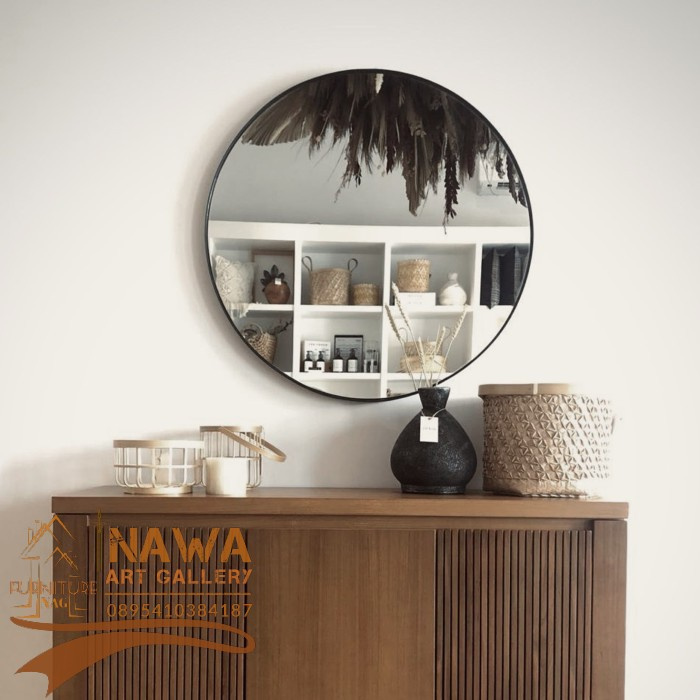 CARRA | Cermin Dinding Minimalist Bulat / Bundar Hitam - Mirror