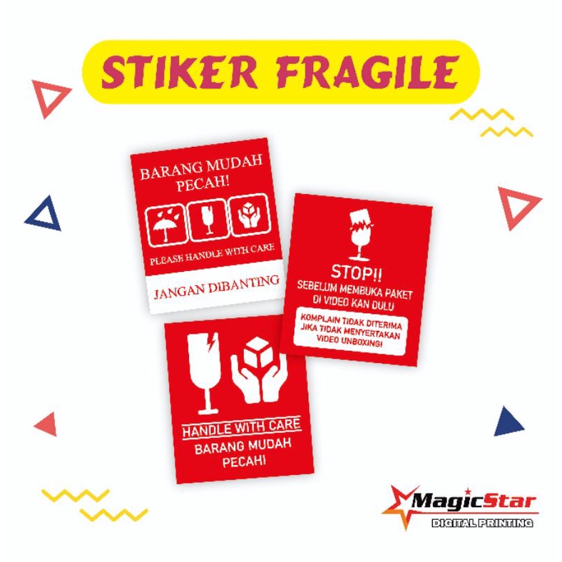 Stiker Fragile untuk ditempel di box/bubble sticker paket pecah belah